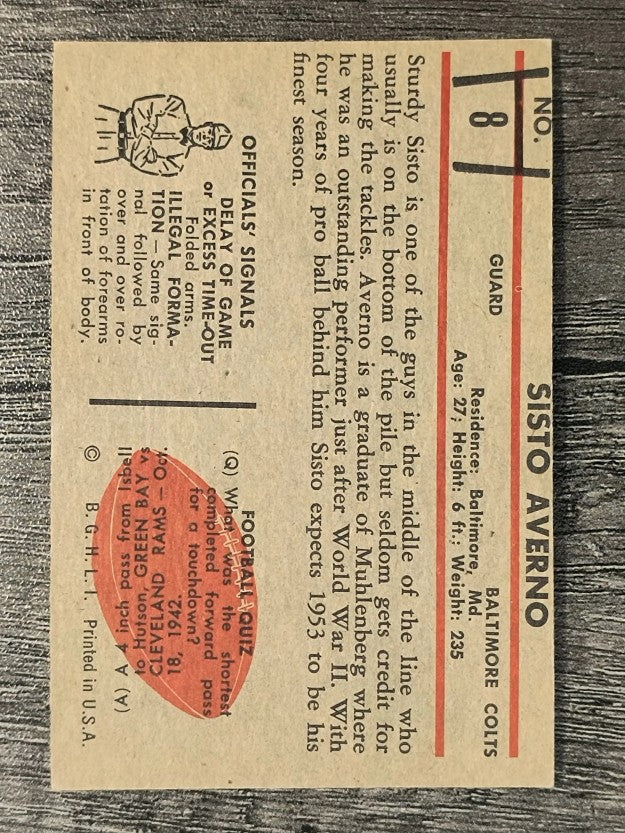 1953 Bowman #8 Sisto Averno RC (EXMT)
