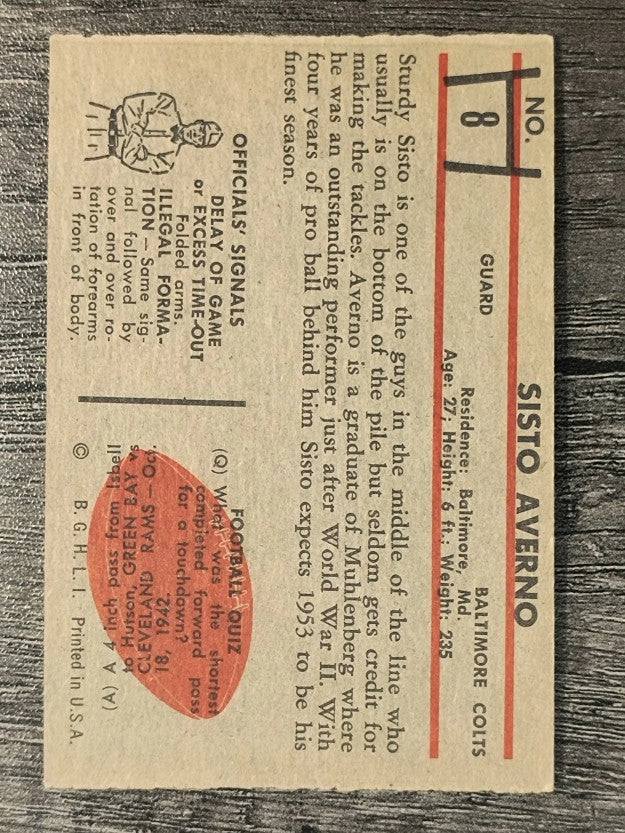 1953 Bowman #8 Sisto Averno RC (VGEX)