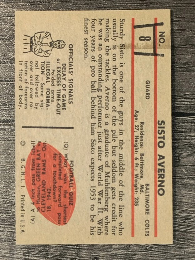 1953 Bowman #8 Sisto Averno RC (EX)
