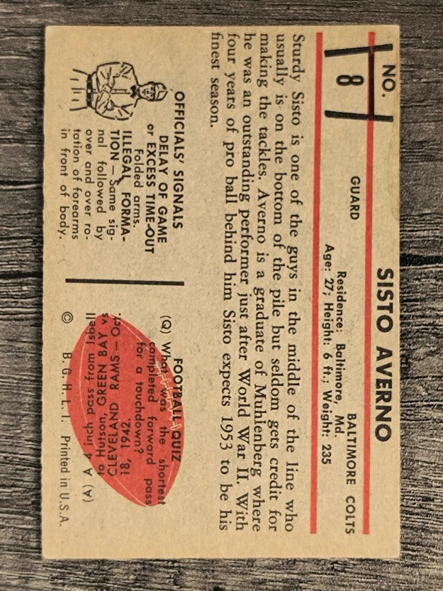1953 Bowman #8 Sisto Averno RC (VGEX)