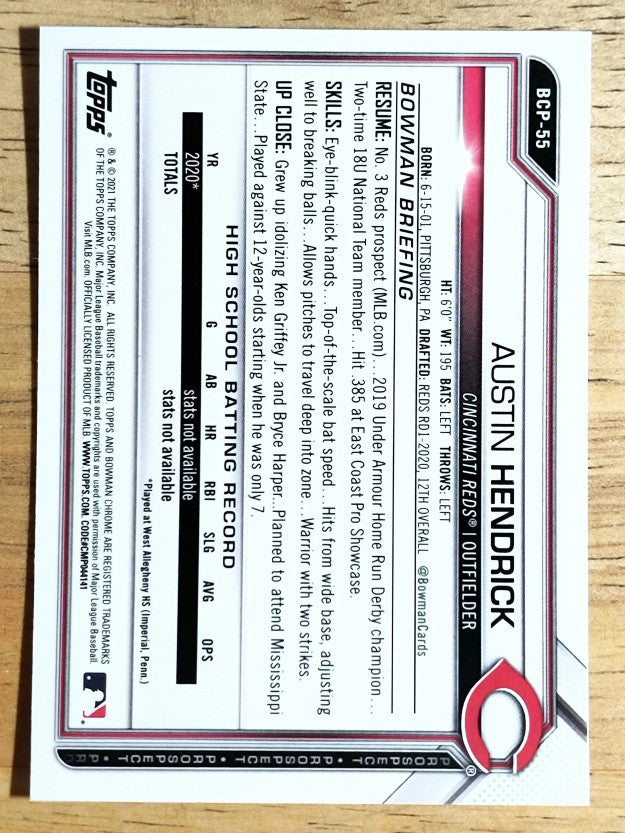 2021 Bowman Chrome Prospects #BCP55 Austin Hendrick