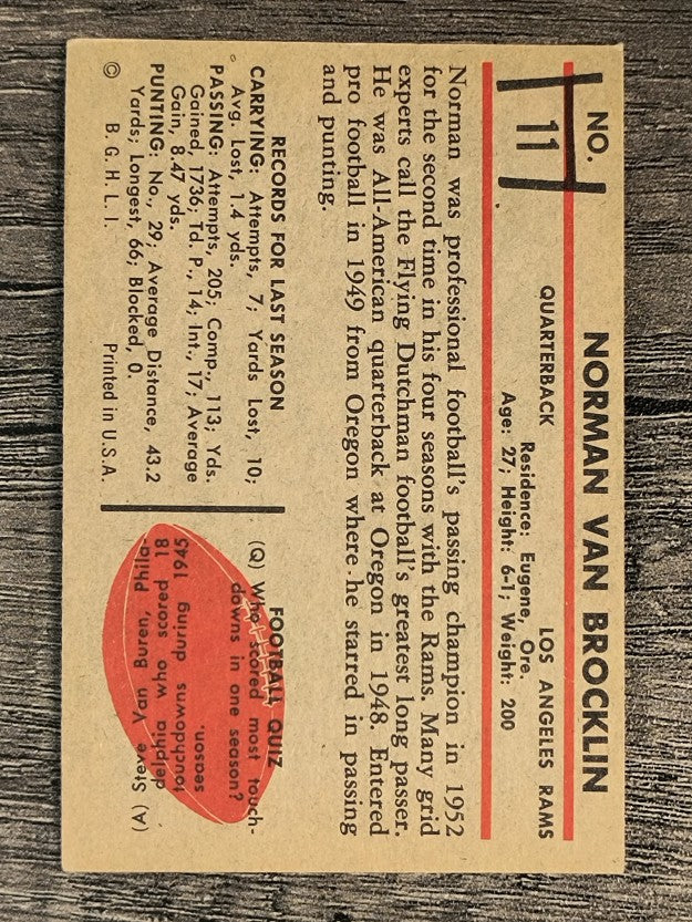 1953 Bowman #11 Norm Van Brocklin (EX)