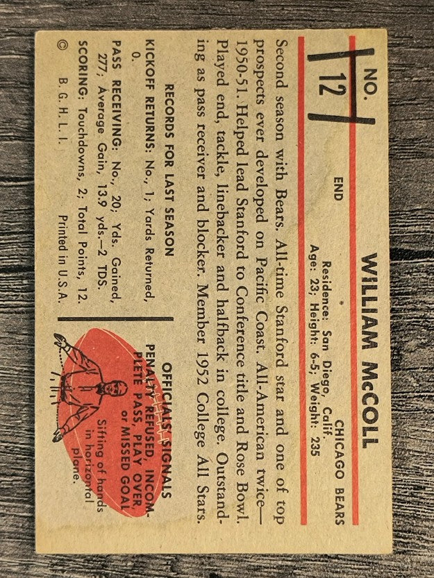 1953 Bowman #12 Bill McColl (VG)