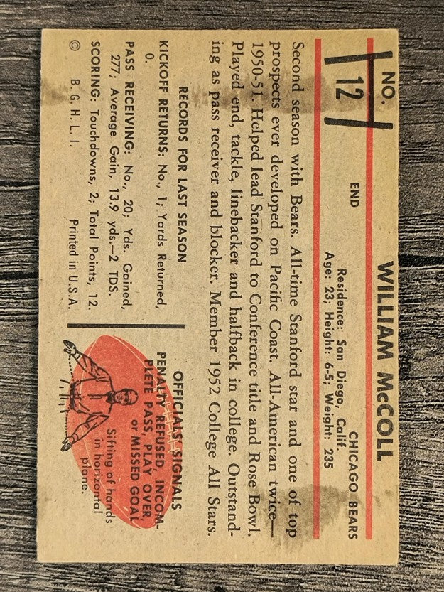 1953 Bowman #12 Bill McColl (VGEX)