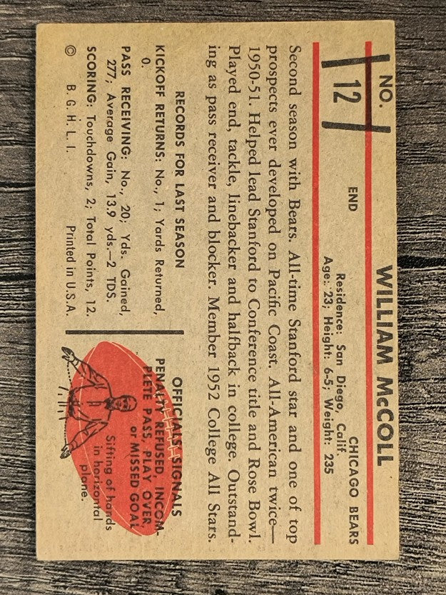 1953 Bowman #12 Bill McColl (VGEX)