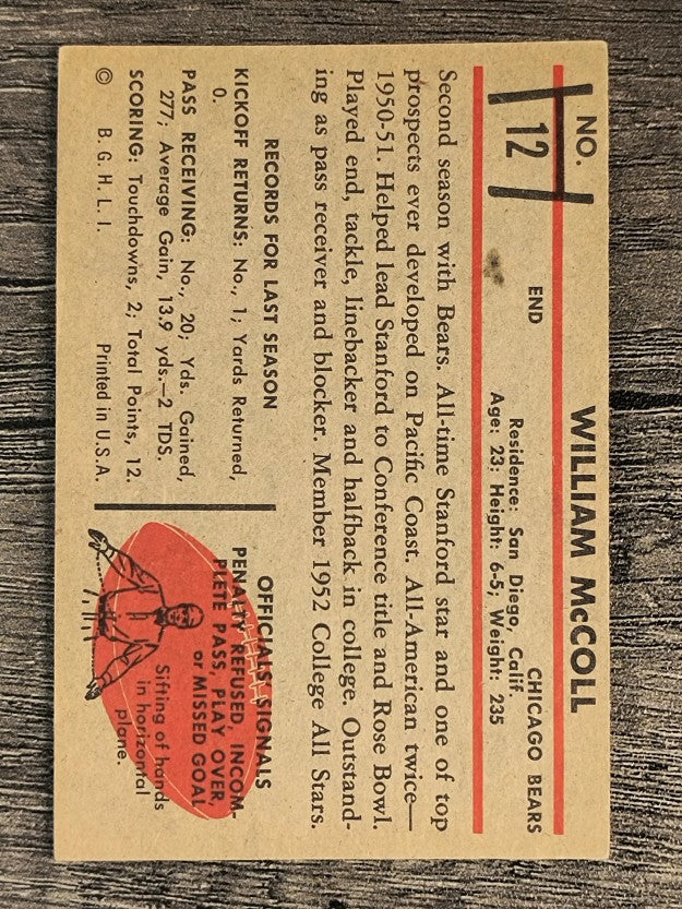 1953 Bowman #12 Bill McColl (EX)