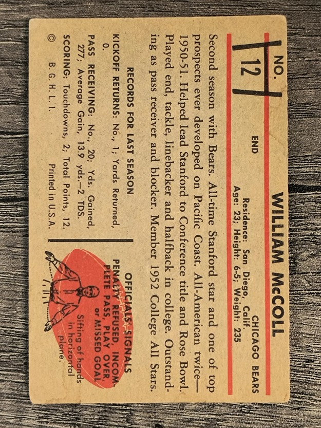 1953 Bowman #12 Bill McColl (VG)