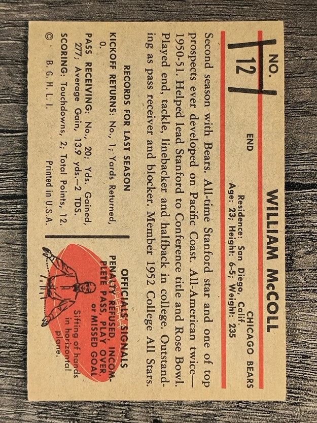 1953 Bowman #12 Bill McColl (EXMT)