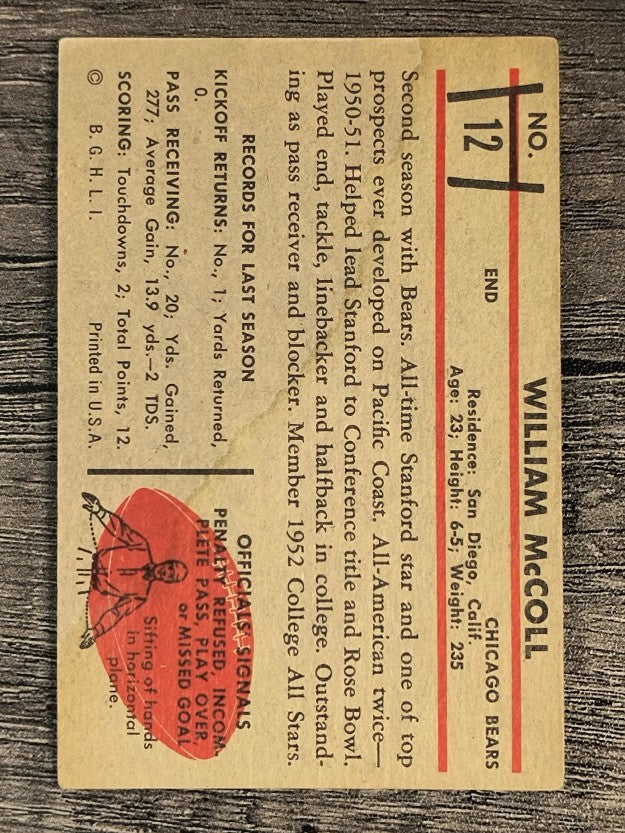 1953 Bowman #12 Bill McColl (GOOD)
