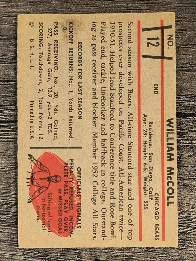 1953 Bowman #12 Bill McColl (VGEX)