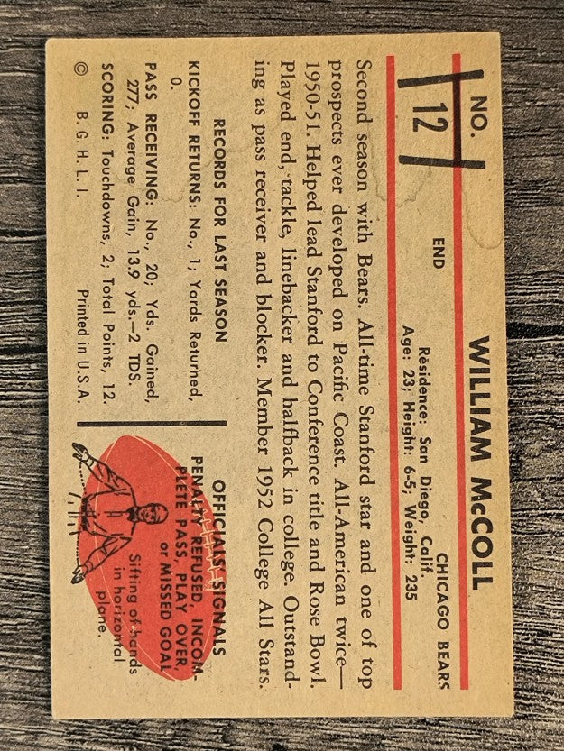 1953 Bowman #12 Bill McColl (VG)