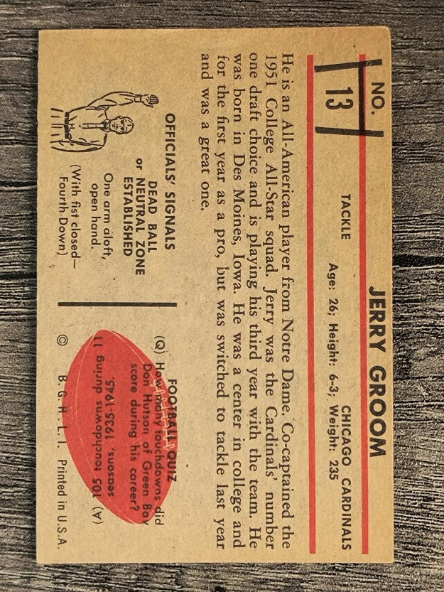 1953 Bowman #13 Jerry Groom (VGEX)