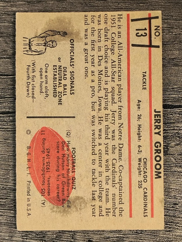 1953 Bowman #13 Jerry Groom (VGEX)
