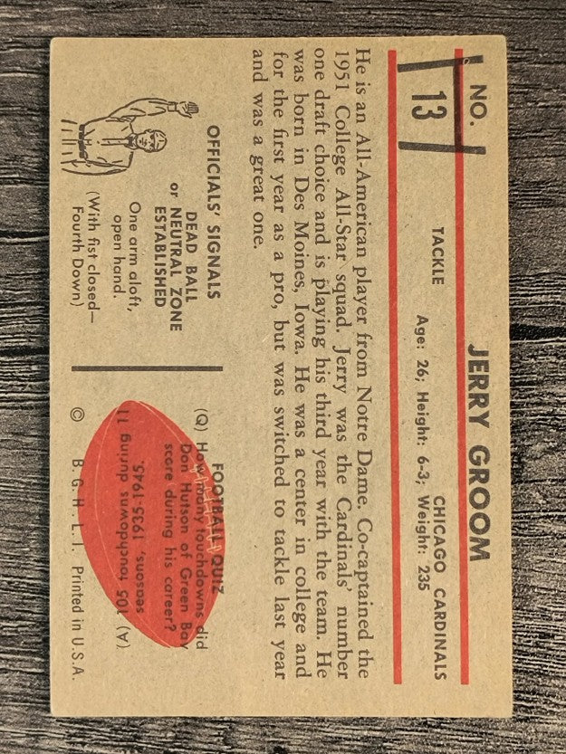 1953 Bowman #13 Jerry Groom (VGEX)