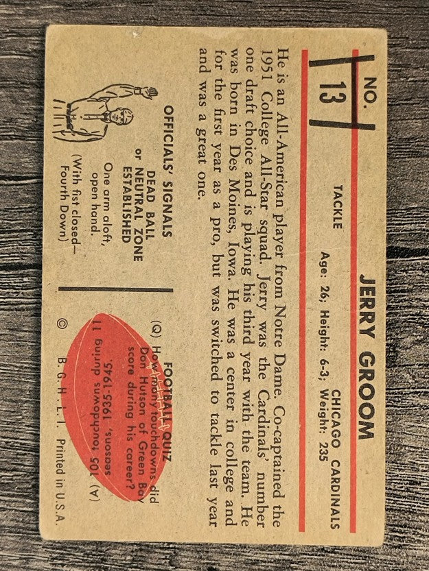 1953 Bowman #13 Jerry Groom (VG)