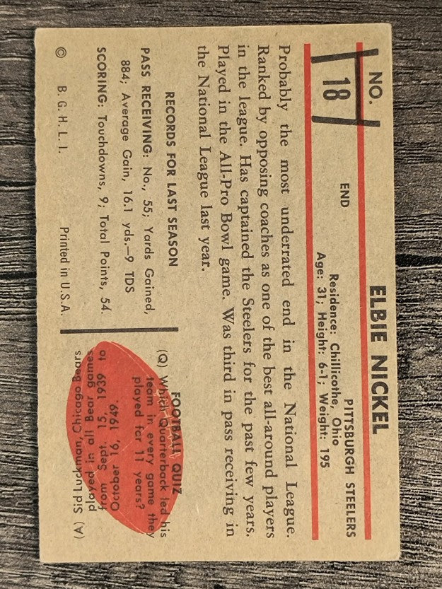 1953 Bowman #18 Elbert Nickel (VGEX)