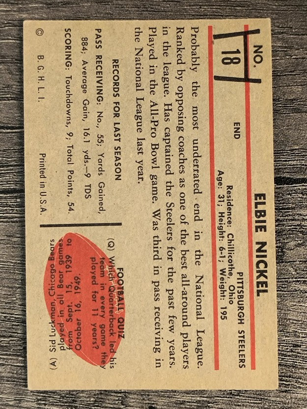 1953 Bowman #18 Elbert Nickel (EX)