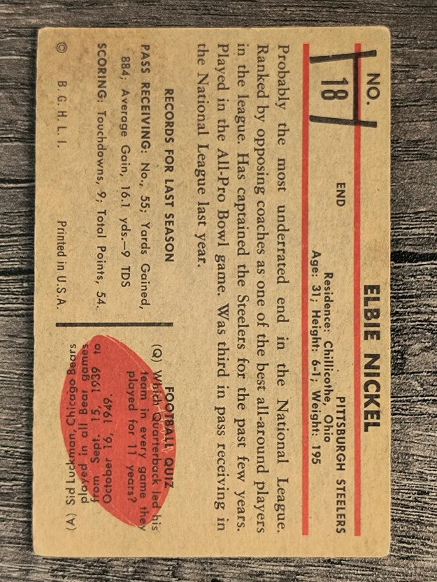 1953 Bowman #18 Elbert Nickel (VGEX)
