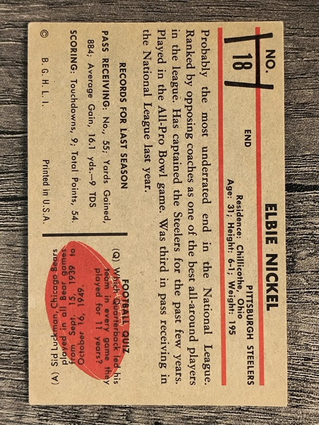 1953 Bowman #18 Elbert Nickel (EX)