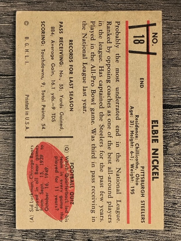 1953 Bowman #18 Elbert Nickel (VGEX)