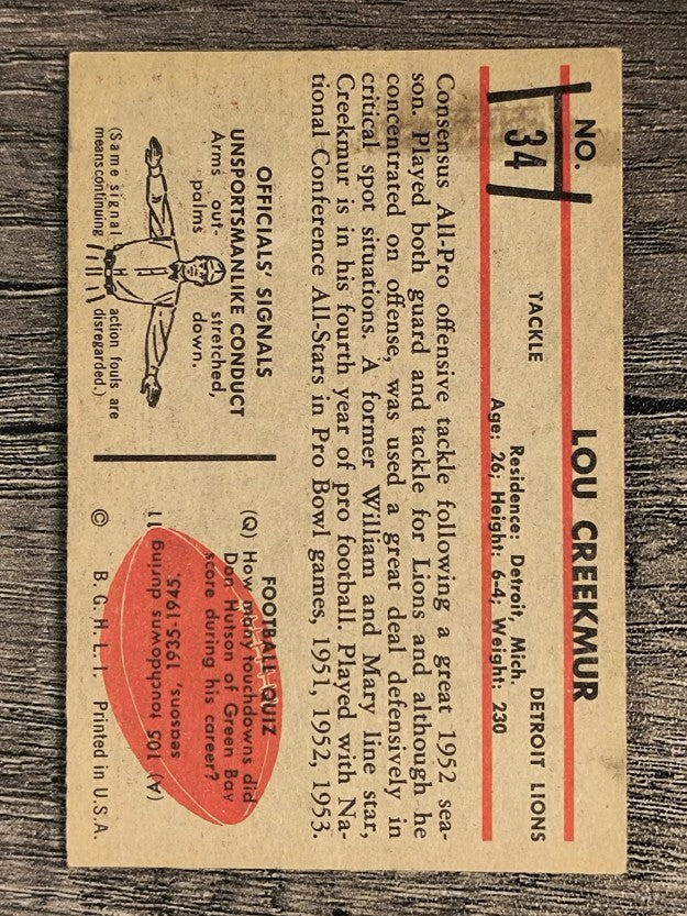 1953 Bowman #34 Lou Creekmur (EX)