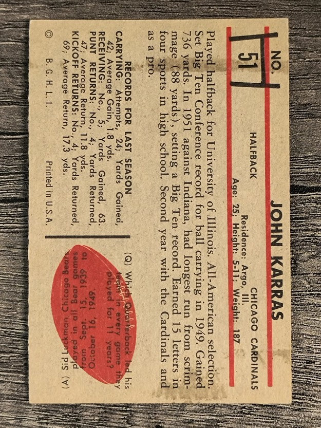 1953 Bowman #51 John Karras (EX)