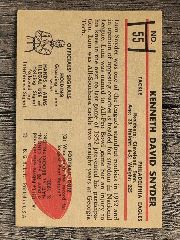 1953 Bowman #55 Kenneth Snyder SP (EX)