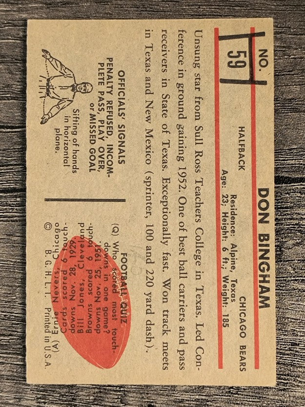 1953 Bowman #59 Don Bingham RC (VG)