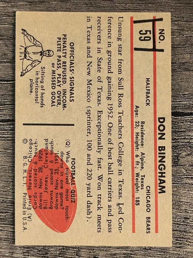 1953 Bowman #59 Don Bingham RC (EX)