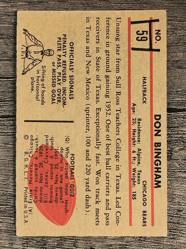 1953 Bowman #59 Don Bingham RC (EX)