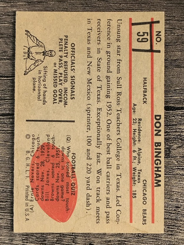 1953 Bowman #59 Don Bingham RC (VG)