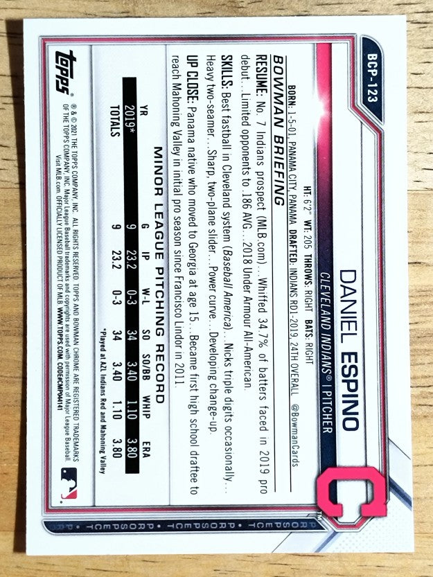 2021 Bowman Chrome Prospects #BCP123 Daniel Espino