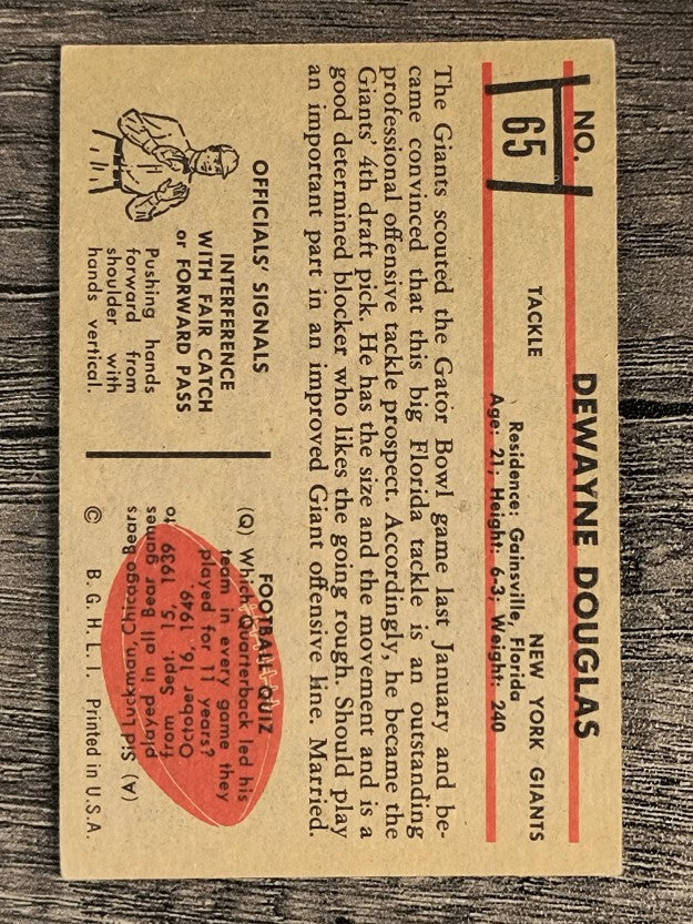 1953 Bowman #65 Dewayne Douglas RC (VGEX)
