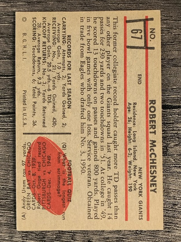 1953 Bowman #67 Bob McChesney SP RC (EXMT)