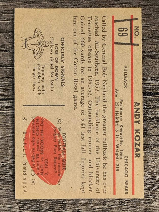 1953 Bowman #69 Andy Kozar RC (EX)