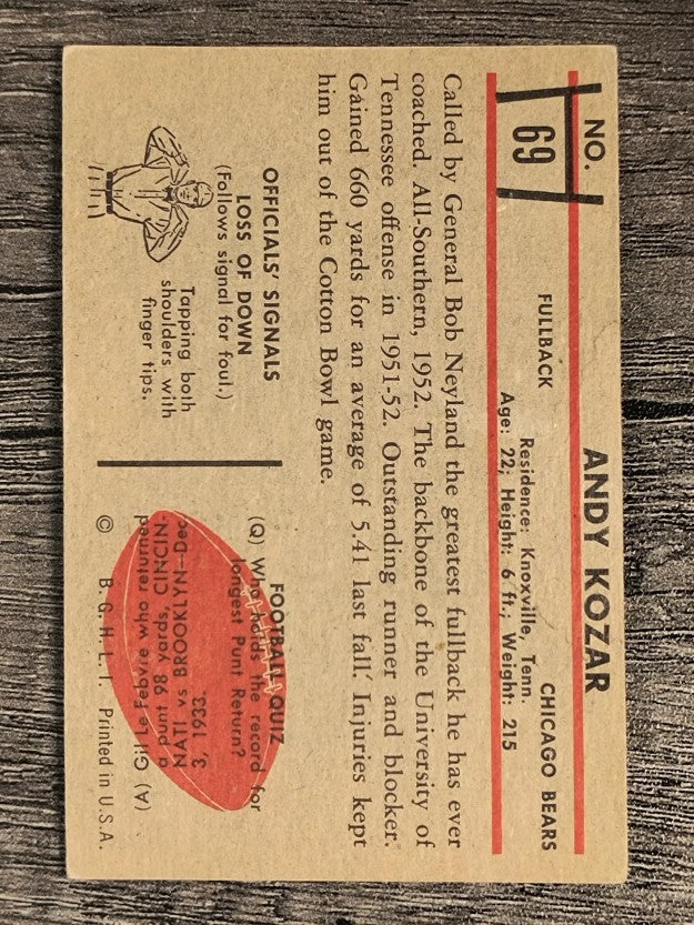 1953 Bowman #69 Andy Kozar RC (VGEX)