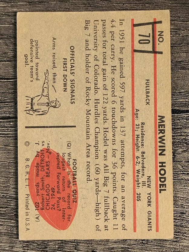 1953 Bowman #70 Merwin Hodel SP RC (EX)
