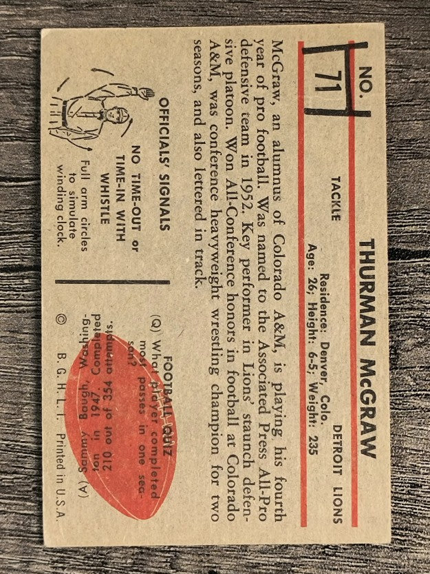 1953 Bowman #71 Thurman McGraw (VG)