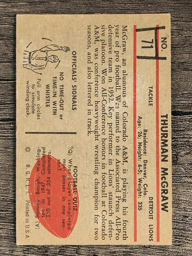 1953 Bowman #71 Thurman McGraw (VGEX)