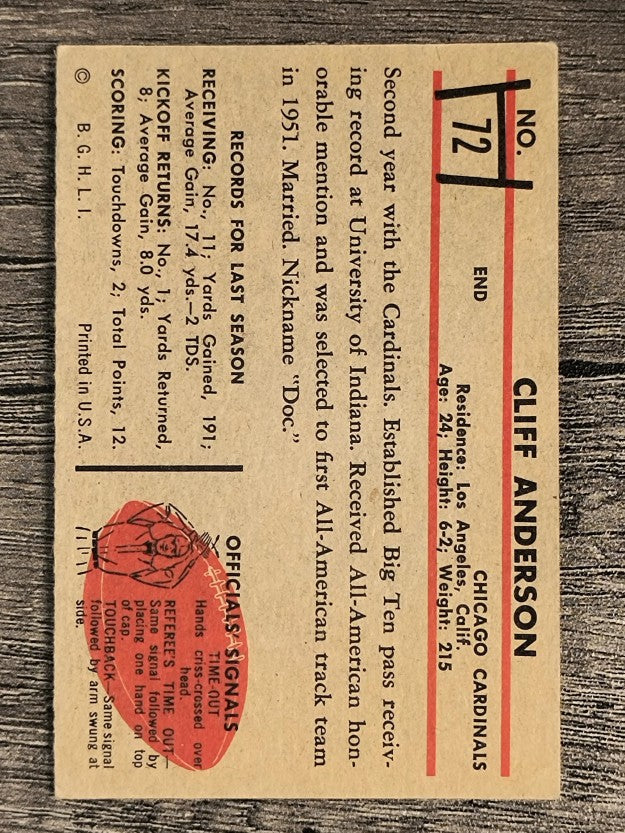1953 Bowman #72 Cliff Anderson RC (EX)