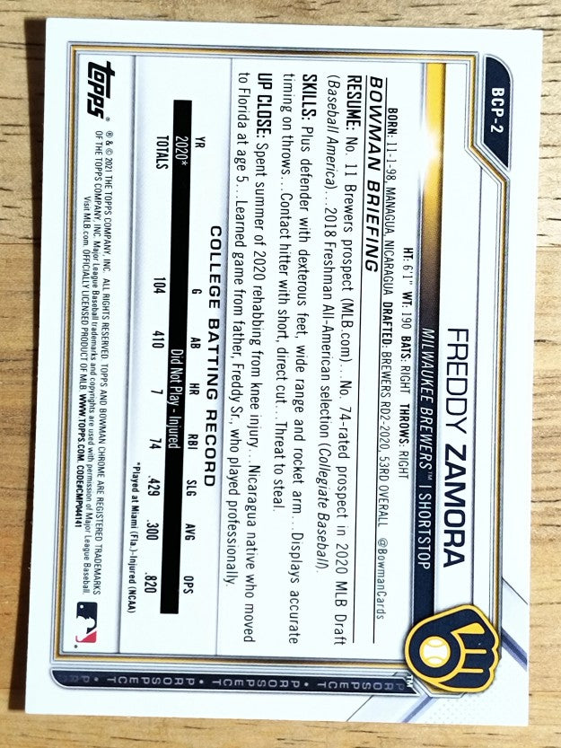 2021 Bowman Chrome Prospects #BCP2 Freddy Zamora