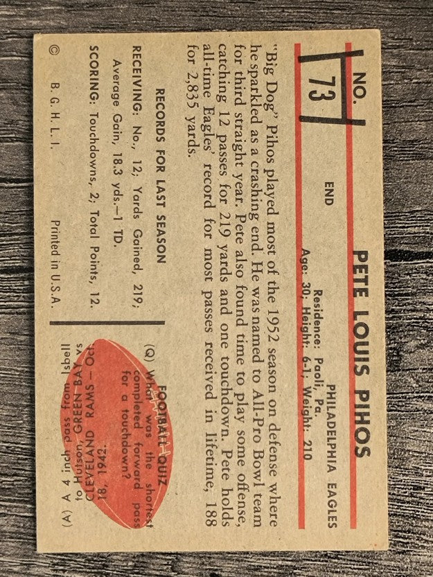 1953 Bowman #73 Pete Pihos (EX)