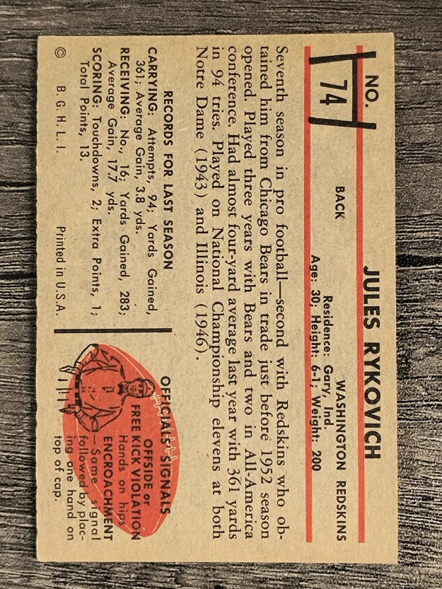 1953 Bowman #74 Julie Rykovich (EXMT)