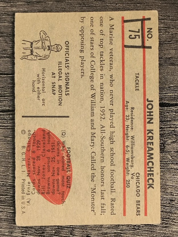 1953 Bowman #75 John Kreamcheck SP RC (EX)