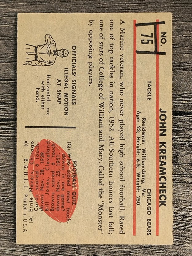1953 Bowman #75 John Kreamcheck SP RC (EX)