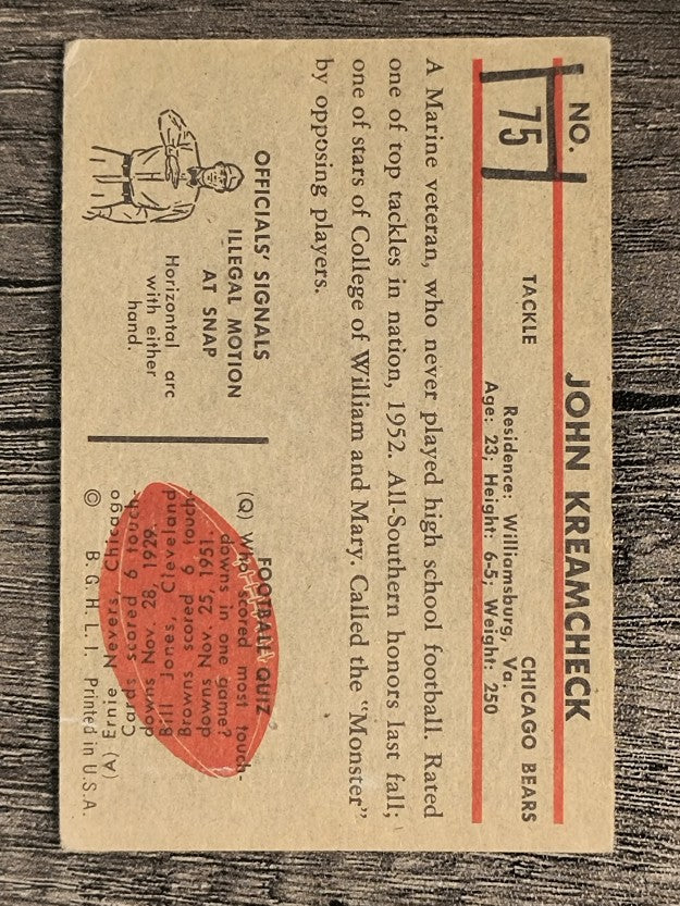 1953 Bowman #75 John Kreamcheck SP RC (VGEX)
