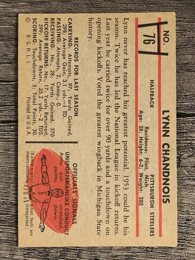 1953 Bowman #76 Lynn Chandnois (EXMT)