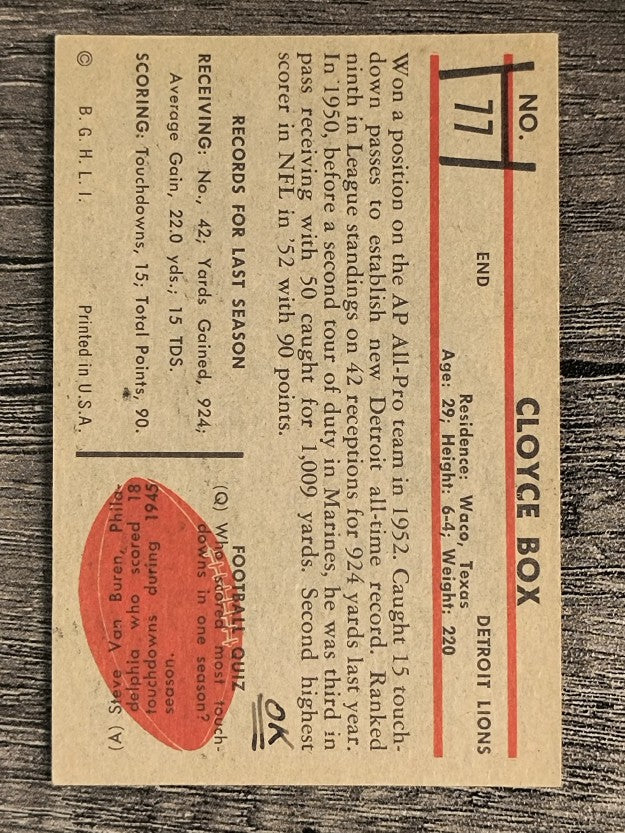 1953 Bowman #77 Cloyce Box SP (NM)