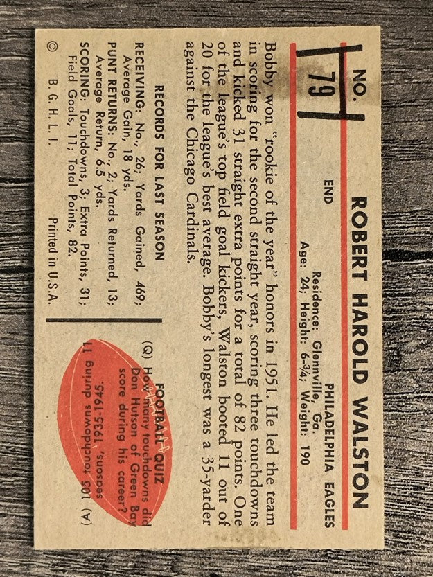 1953 Bowman #79 Bobby Walston (EX)
