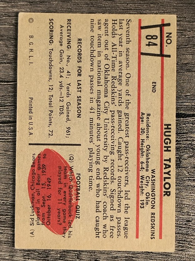 1953 Bowman #84 Hugh Taylor (VGEX)